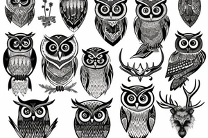 owl and stag tattoo idea