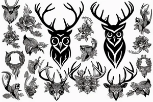stag with owl on antlers tattoo idea
