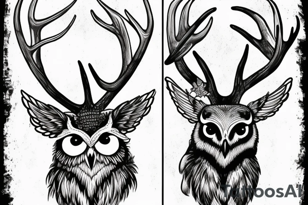 stag with owl on antlers tattoo idea