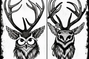stag with owl on antlers tattoo idea