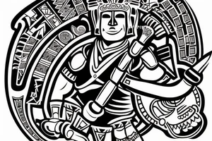 Aztec warrior with chicago background add comiskey park, soldier field, little village arch, cloud gate tattoo idea