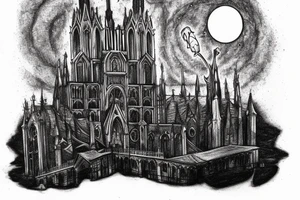bloodborne amygdala on top of a cathedral during a full moon night tattoo idea