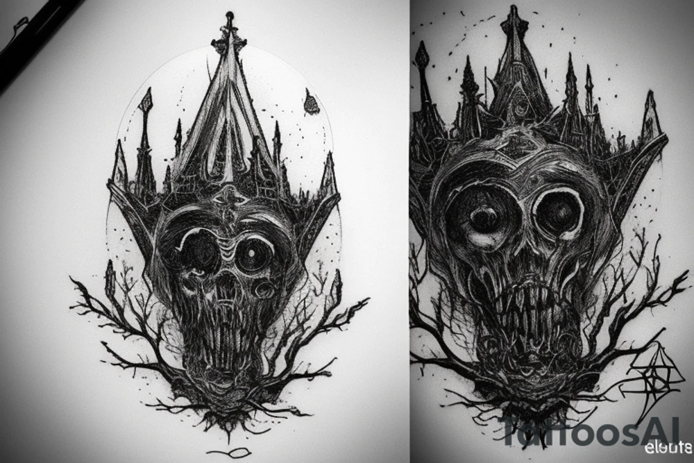 bloodborne amygdala on top of a cathedral during a full moon night tattoo idea