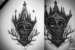 bloodborne amygdala on top of a cathedral during a full moon night tattoo idea