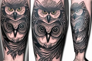 crazy looking owl half sleeve tattoo idea