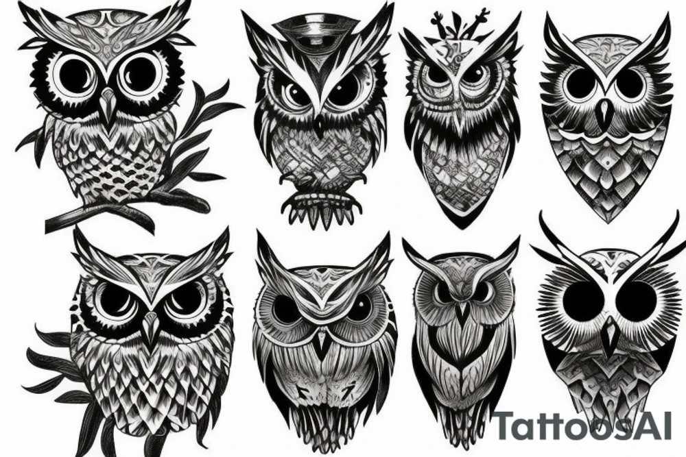 crazy looking owl half sleeve tattoo idea
