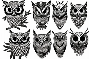 crazy looking owl half sleeve tattoo idea