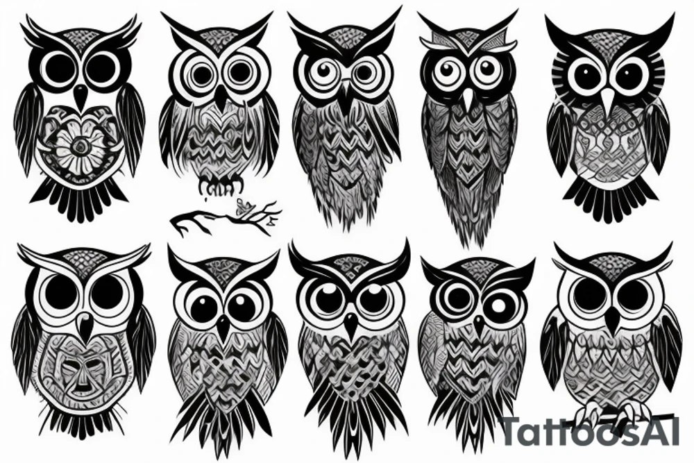 crazy looking owl half sleeve tattoo idea