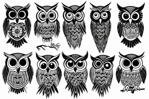 crazy looking owl half sleeve tattoo idea