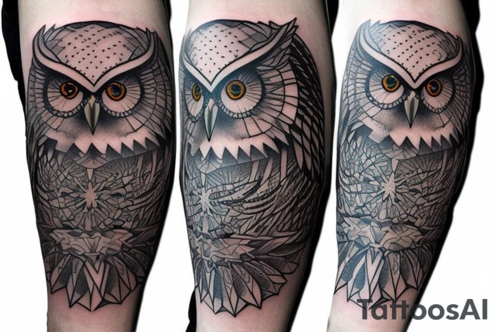 crazy looking owl half sleeve tattoo idea