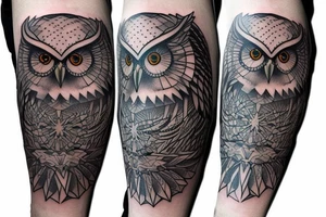 crazy looking owl half sleeve tattoo idea