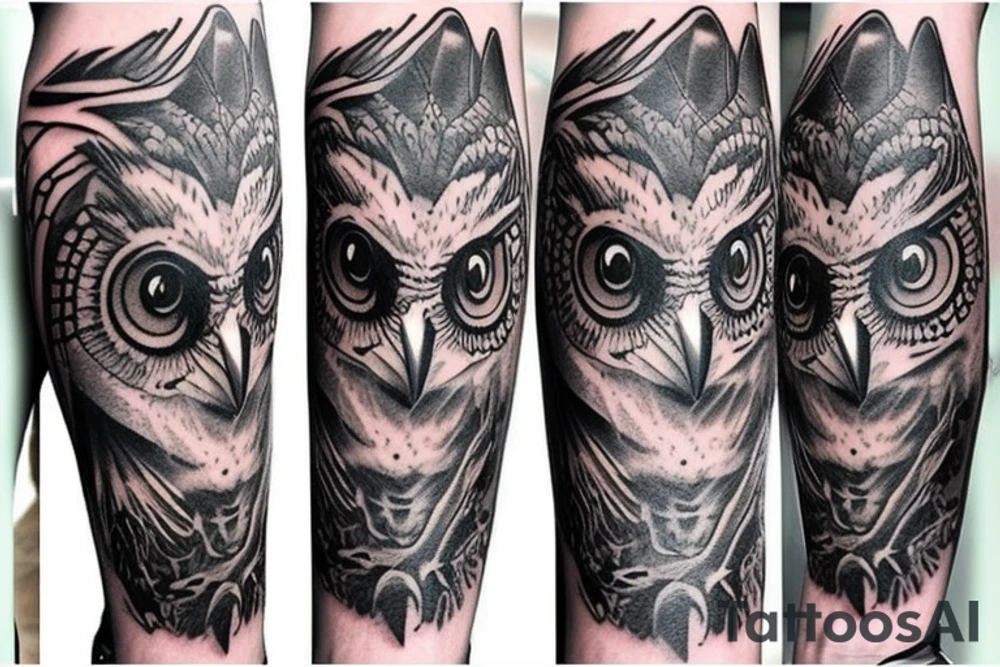 crazy cool looking owl half sleeve tattoo idea