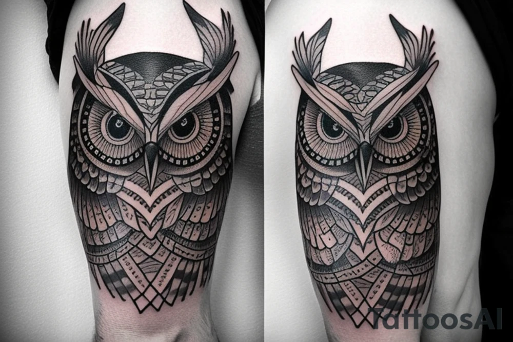 crazy cool looking owl half sleeve tattoo idea