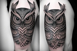 crazy cool looking owl half sleeve tattoo idea
