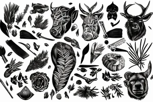 a cleaver, a rib eye, a sprig of rosemary and a wild animal tattoo idea