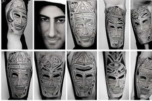 Young turkish Boy who has a gun, wears mask, travels to Agypt and Visits Pyramids. tattoo idea
