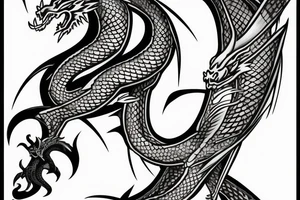 Dragon negro  enredando una katana tattoo idea