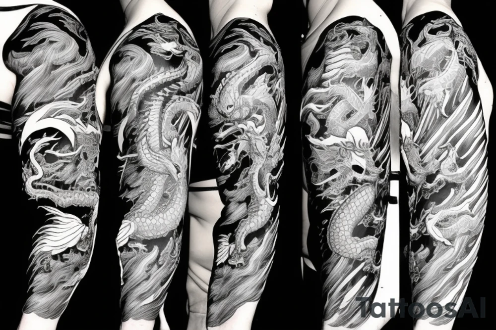 Dragon negro  enredando una katana tattoo idea
