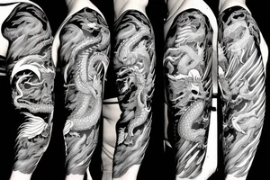 Dragon negro  enredando una katana tattoo idea