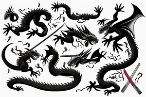 Dragon negro  enredando una katana tattoo idea