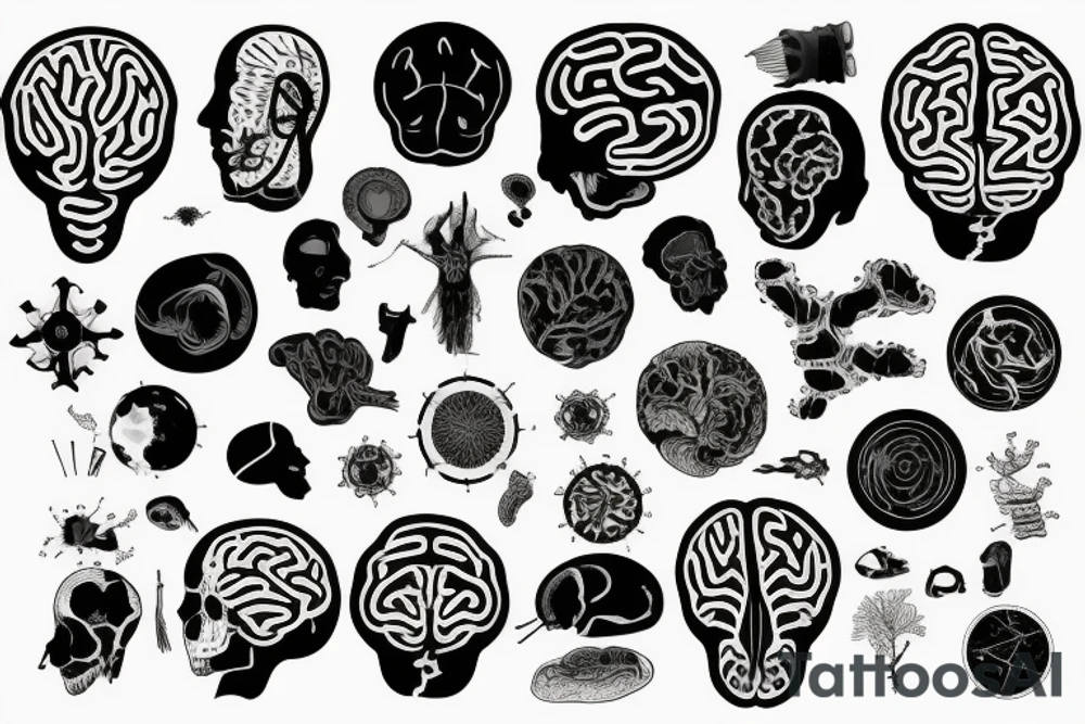 a brain done with vectors,
over a world map, and a spinal chord tattoo idea