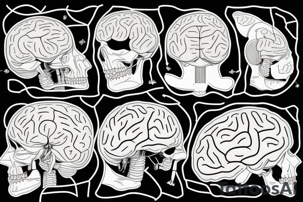 a brain done with vectors, a world map, and a spinal chord tattoo idea