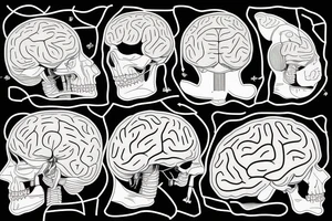a brain done with vectors, a world map, and a spinal chord tattoo idea