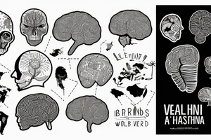 a brain done with vectors, a world map, and a spinal chord tattoo idea