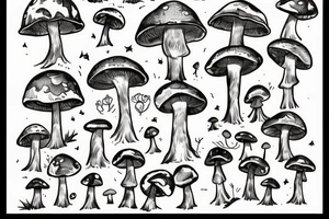 Astronaut walking through a mushroom grove tattoo idea