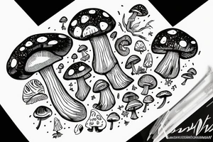 Astronaut walking through a mushroom grove tattoo idea