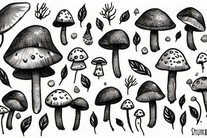 Astronaut walking through a mushroom grove tattoo idea