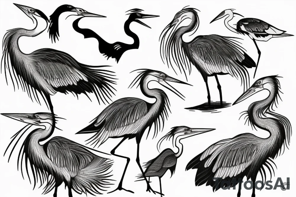 six herons standing in the pool of water tattoo idea