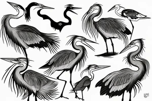 six herons standing in the pool of water tattoo idea