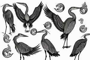 six herons standing in the pool of water tattoo idea