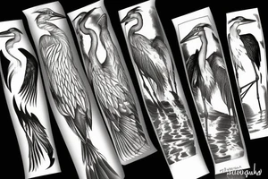 six herons standing in the pool of water tattoo idea