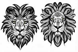 Fierce lion with flowers/leaves tattoo idea