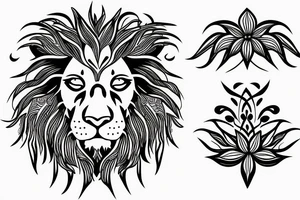 Fierce lion with flowers/leaves tattoo idea