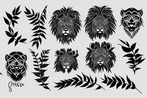 Fierce lion with flowers/leaves tattoo idea