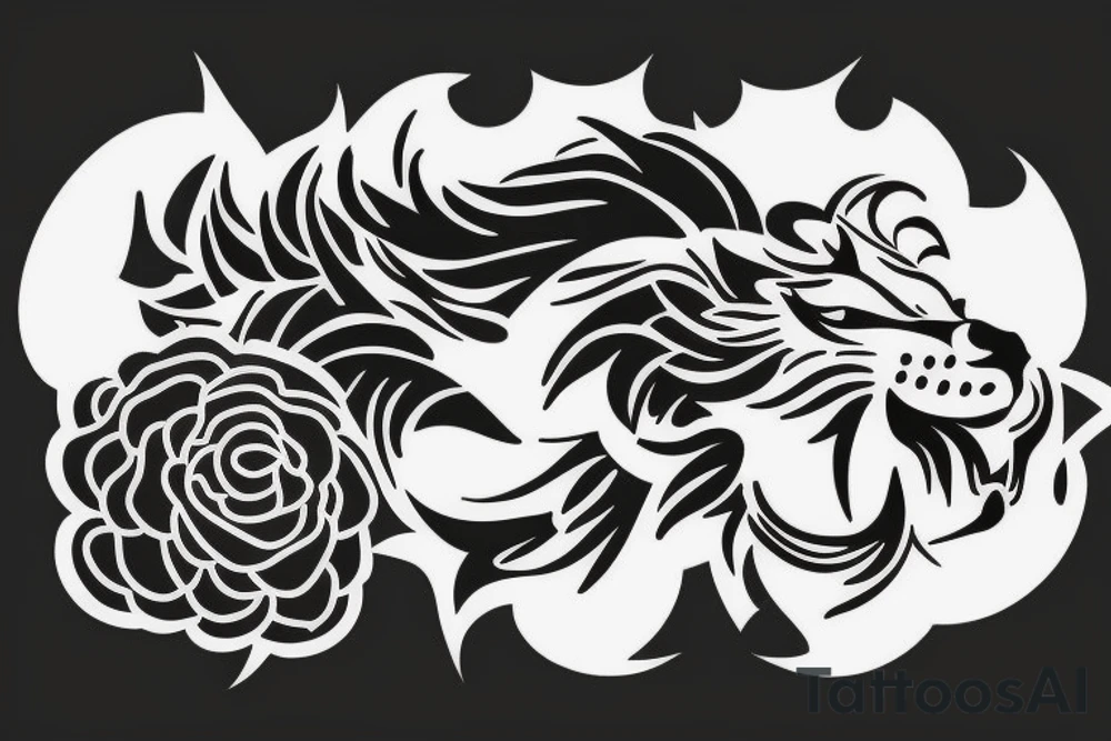Fierce lion with flowers/leaves tattoo idea