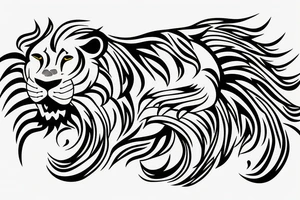 Fierce lion with flowers/leaves tattoo idea