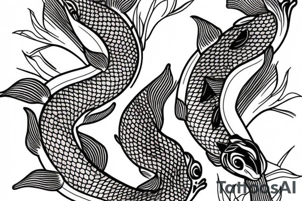 2 koi fish with a lotus in the center tattoo idea