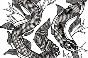 2 koi fish with a lotus in the center tattoo idea