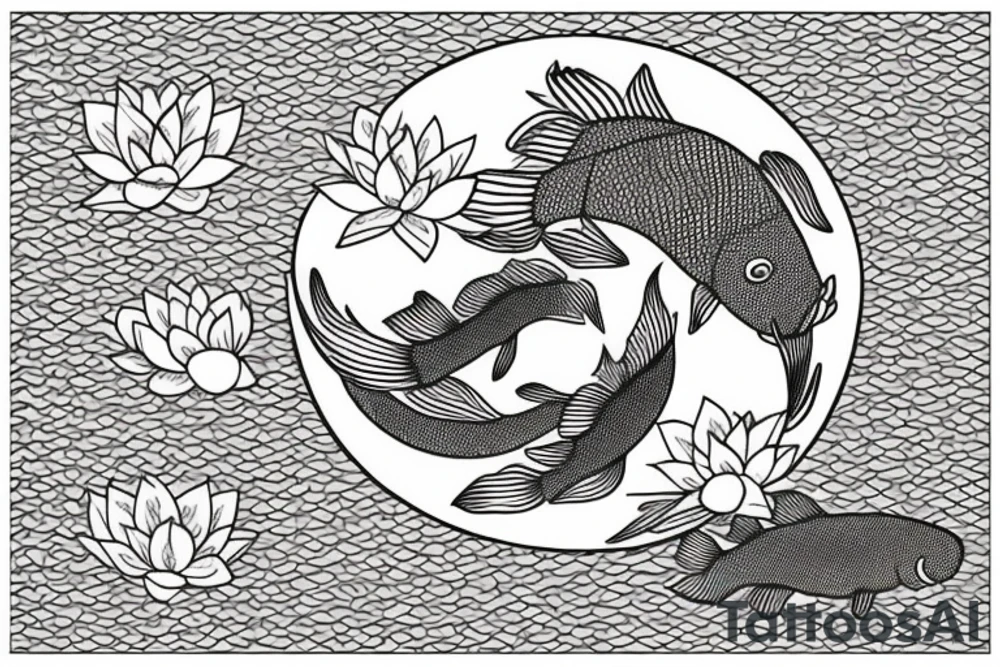 2 koi fish with a lotus in the center tattoo idea