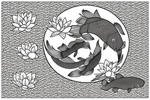 2 koi fish with a lotus in the center tattoo idea