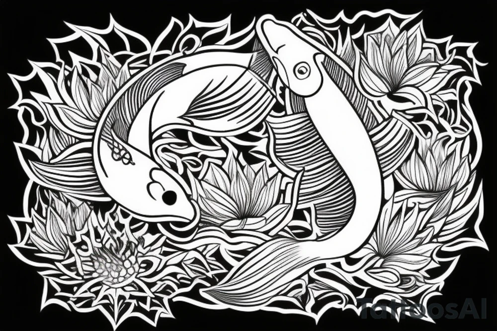 koi fish with a lotus in the center tattoo idea