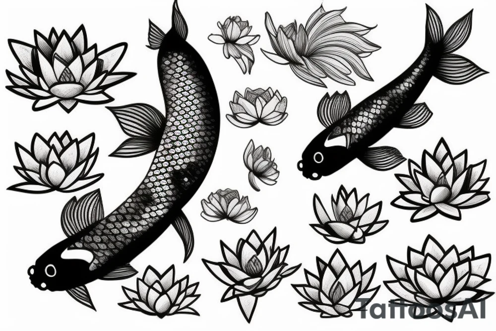 koi fish around a lotus tattoo idea