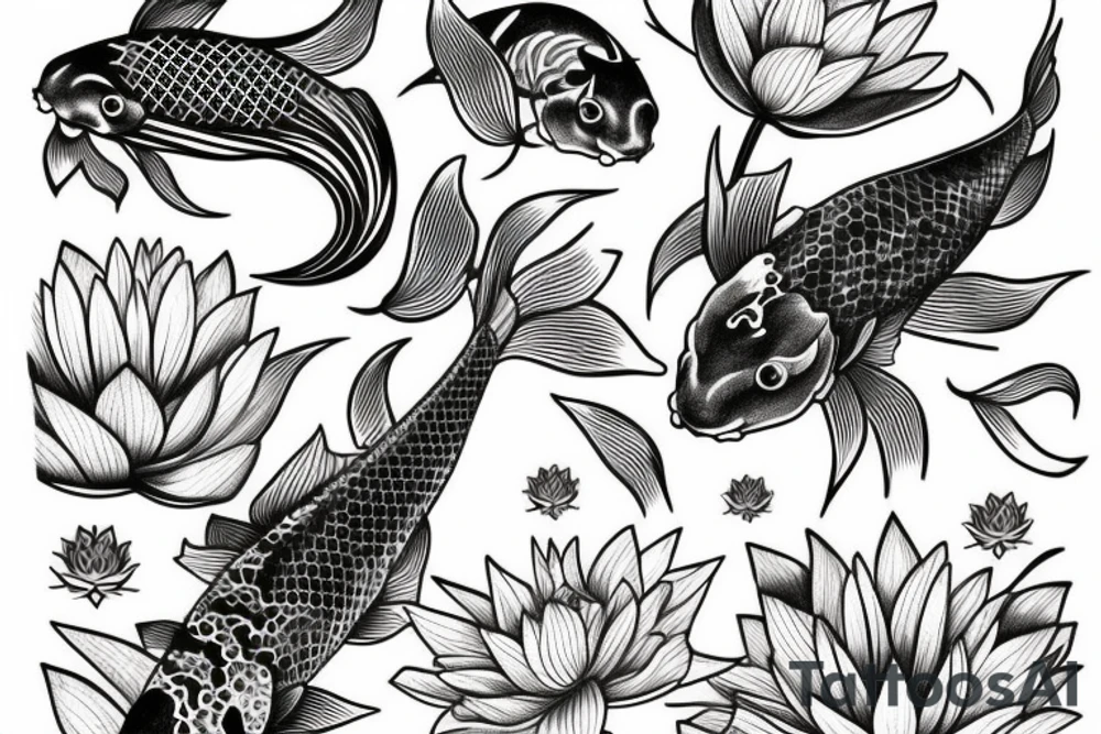 koi fish around a lotus tattoo idea