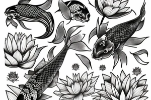 koi fish around a lotus tattoo idea