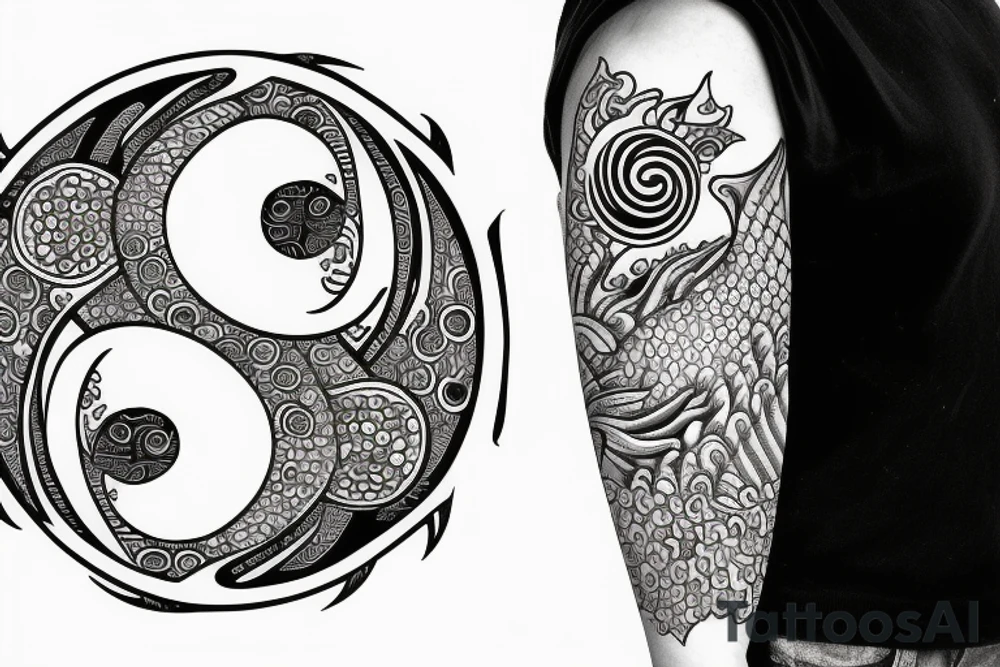 2 koi fish in a yin yang pattern with a lotus in the center tattoo idea