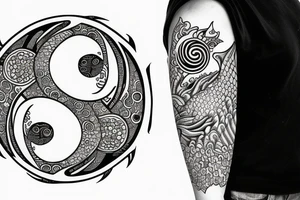 2 koi fish in a yin yang pattern with a lotus in the center tattoo idea